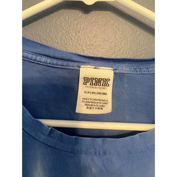 VS PINK White & Blue Tye Dye Tee W Pocket & American Flag Dog On Back Size Small - Picture 3 of 6